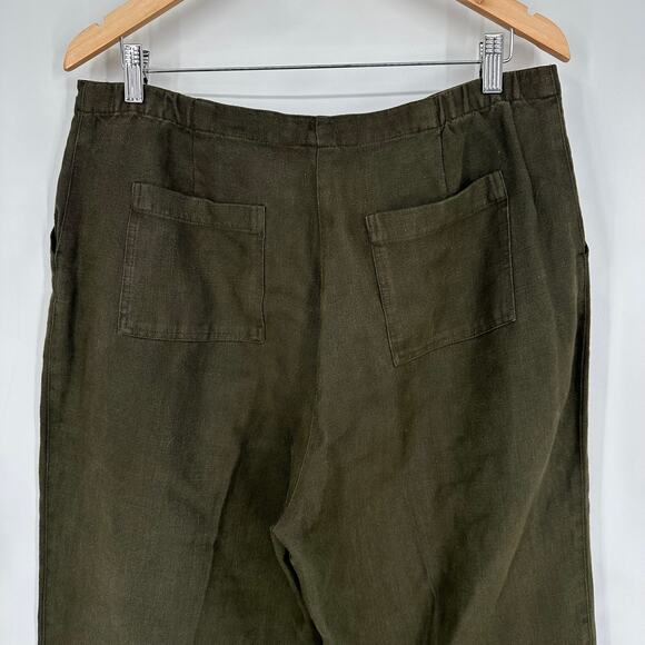 Eileen Fisher 100% Linen Pants High Rise Straight Leg Ankle Olive Green - Picture 5 of 8